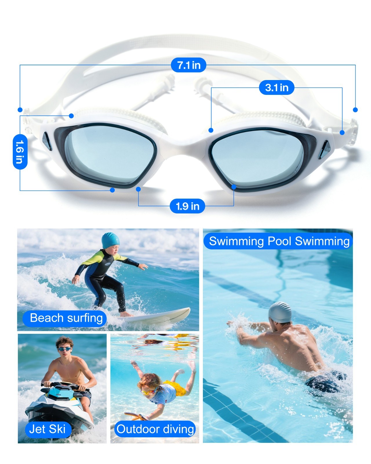 Swimming Goggles Anti-Fog UV Protection Leak-Proof for Men Women Teens Adults US