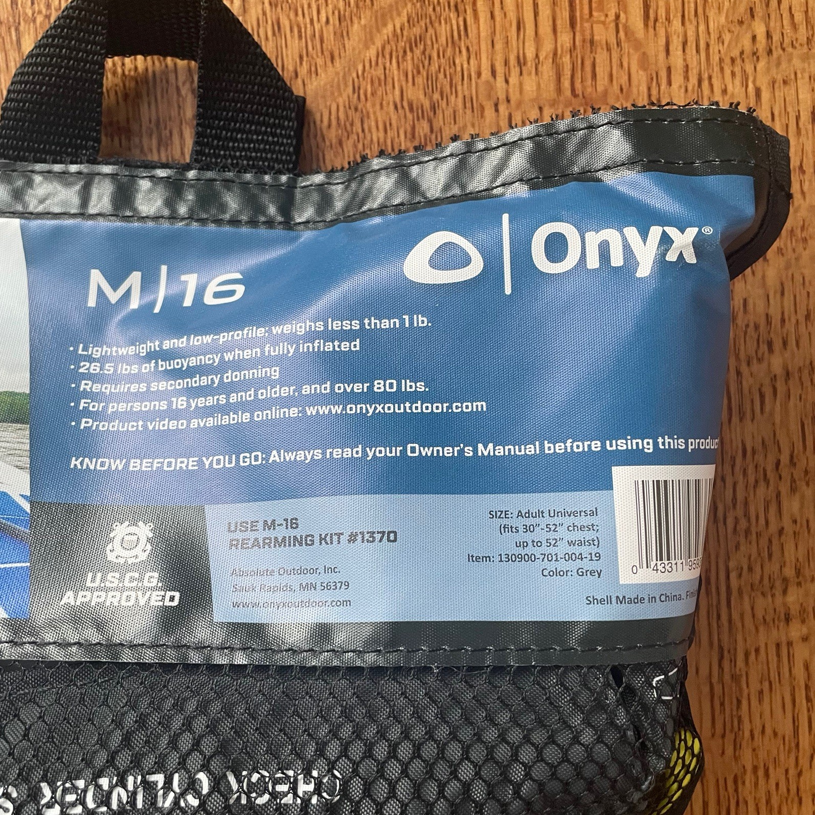 Onyx M-16 Series Manual Inflatable Life Jacket Belt Pack PFD Grey NEW