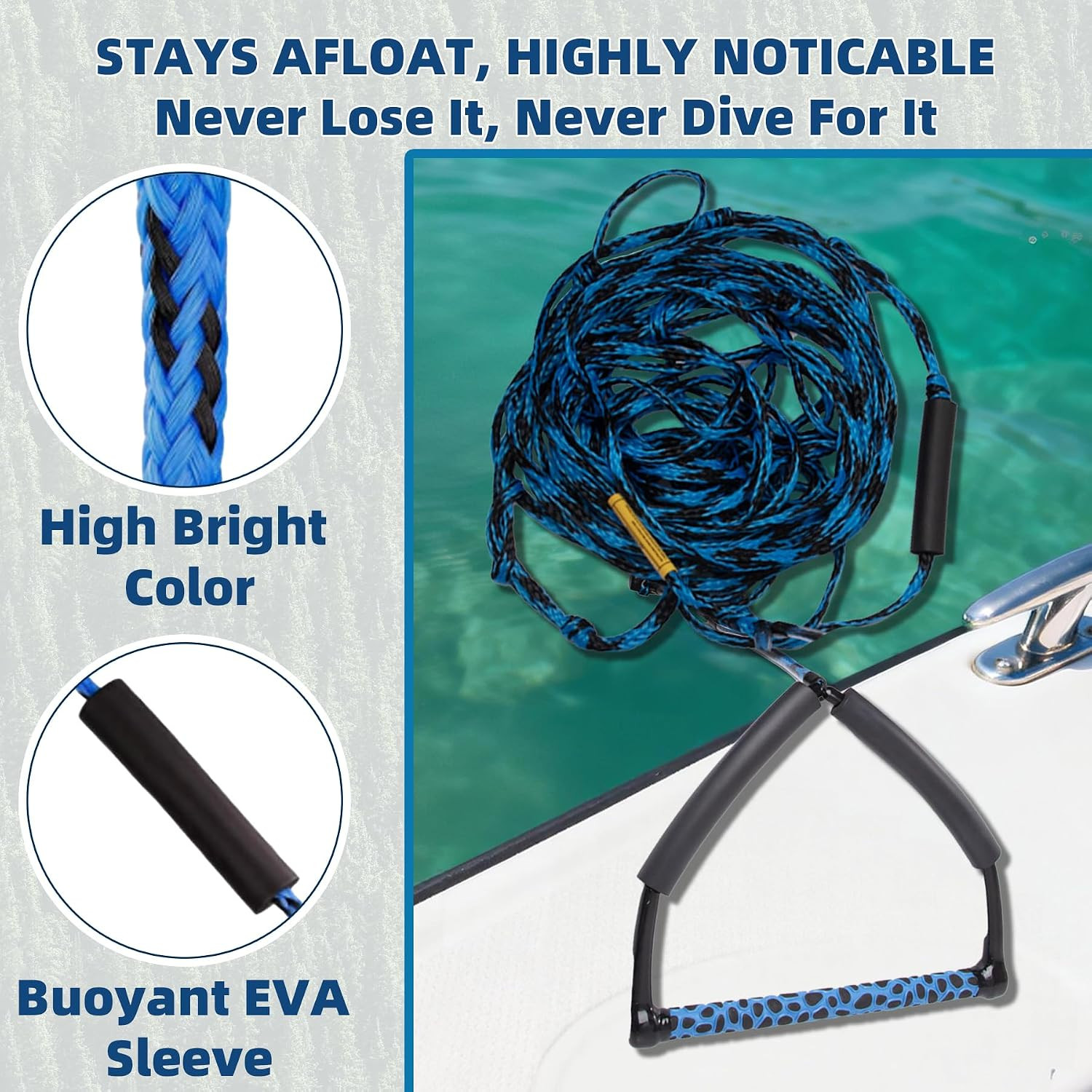 75FT Wakeboard Rope and Handle, 4 Sections Adjustable Water Ski Ropes for Water