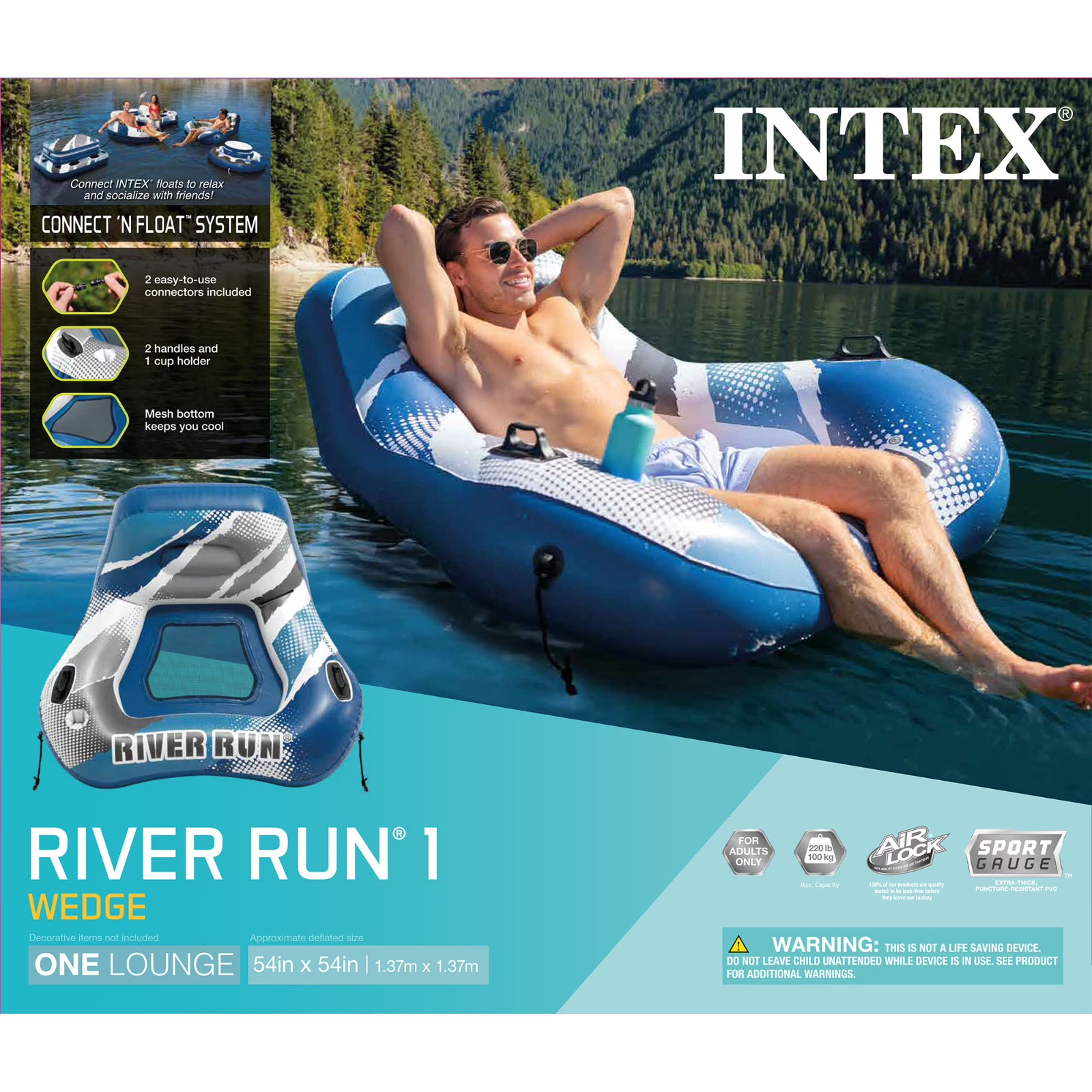 Intex River Run I Wedge Inflatable Lake River Tube, Floating Water Lounge