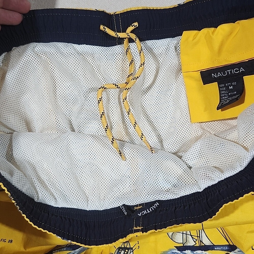 Nautica Vintage Yellow & Blue Swim Trunks with Nautical Sailing Design Men M