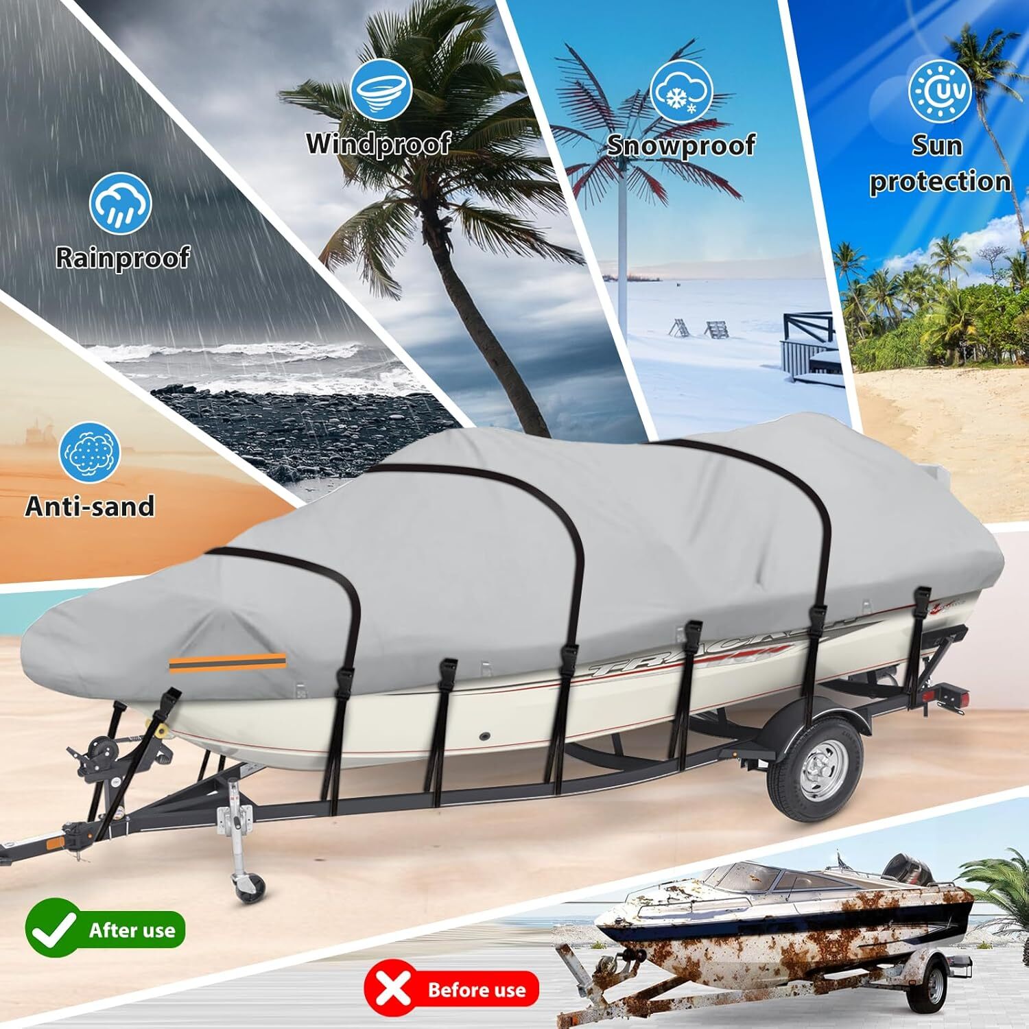 Waterproof Boat Cover 20-22ft, Heavy Duty 800D Marine Grade Oxford Cloth,