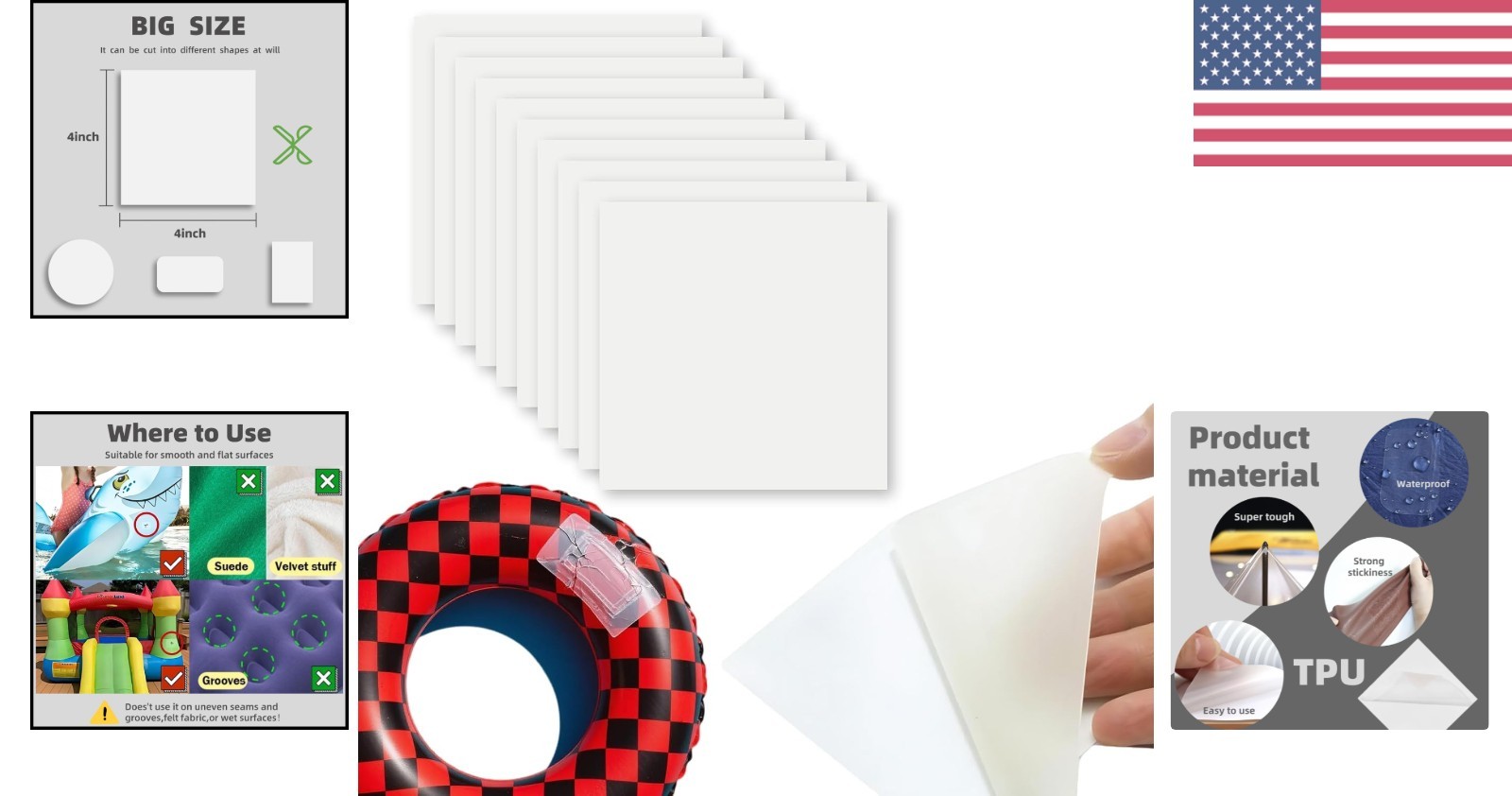Versatile 4×4 Inch TPU Waterproof Patches – Easy DIY Inflatable Repair Kit
