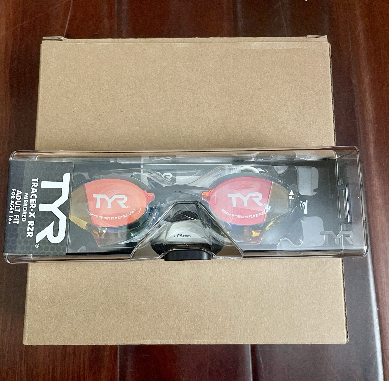 TYR Tracer-X RZR Mirrored Swimming Goggles, Adult Fit, Red Lenses