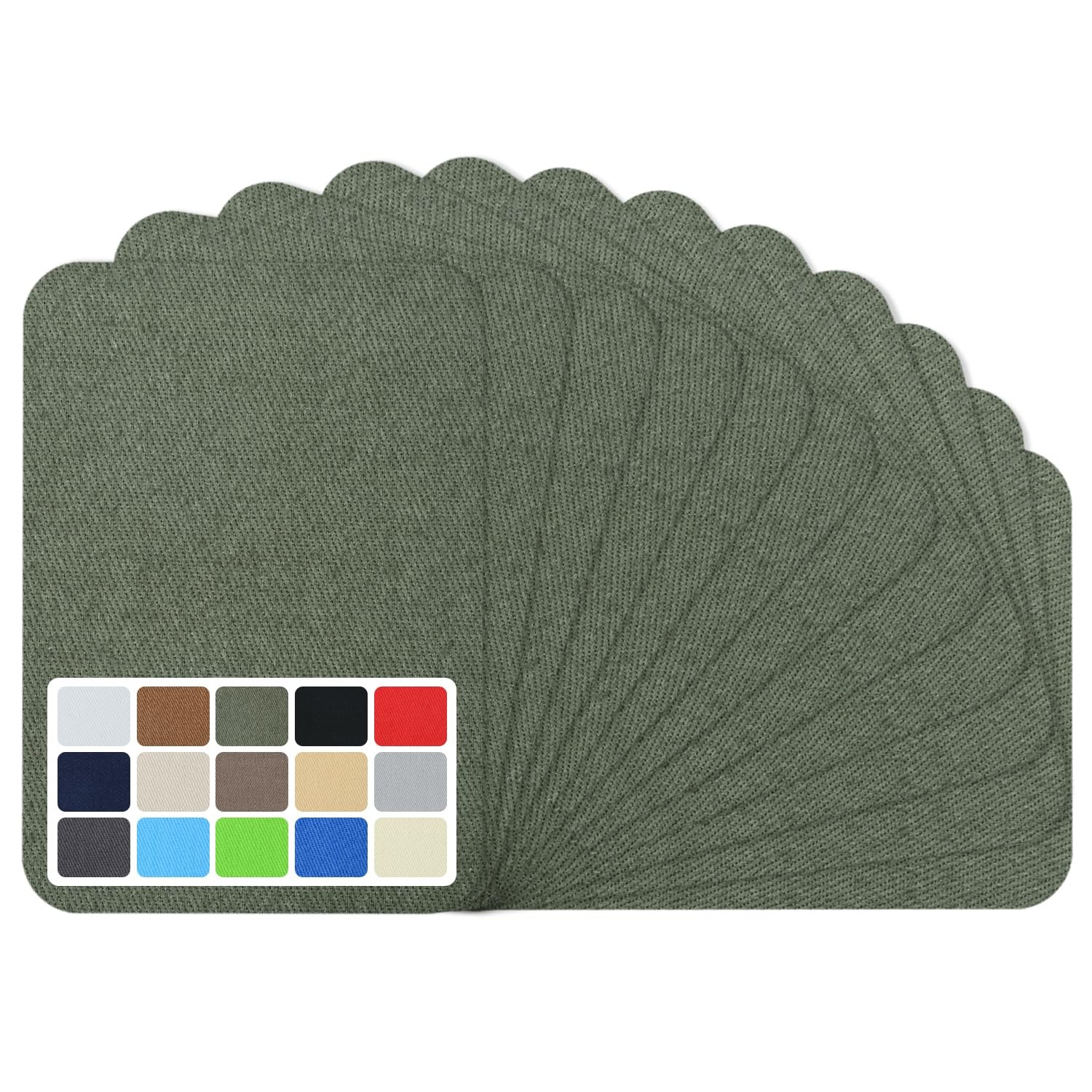 12 Pcs Premium Quality Fabric Iron on Patches, 100% Cotton Repair Army Green