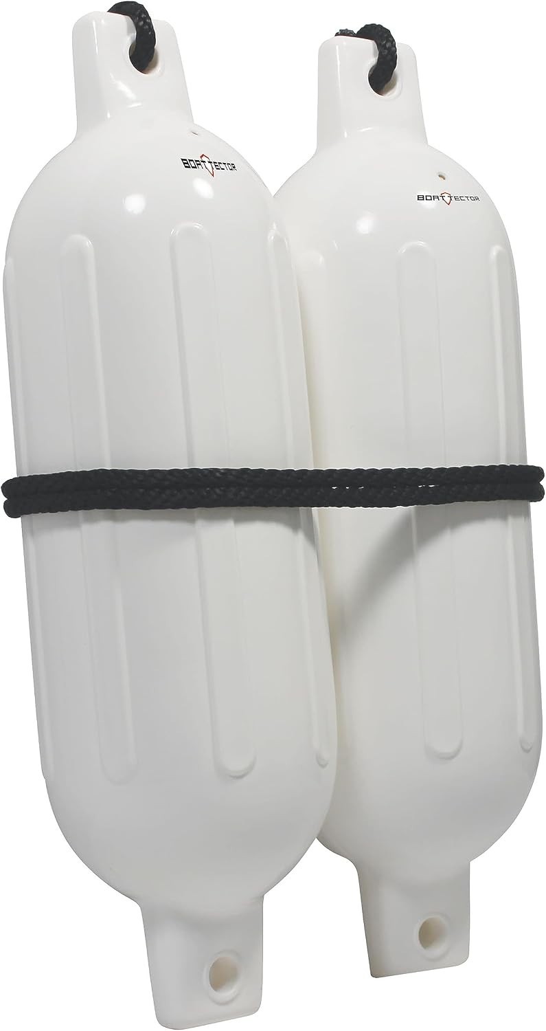 2-Pack BoatTector Inflatable Fenders 6.5″ x 22″ – UV Resistant White
