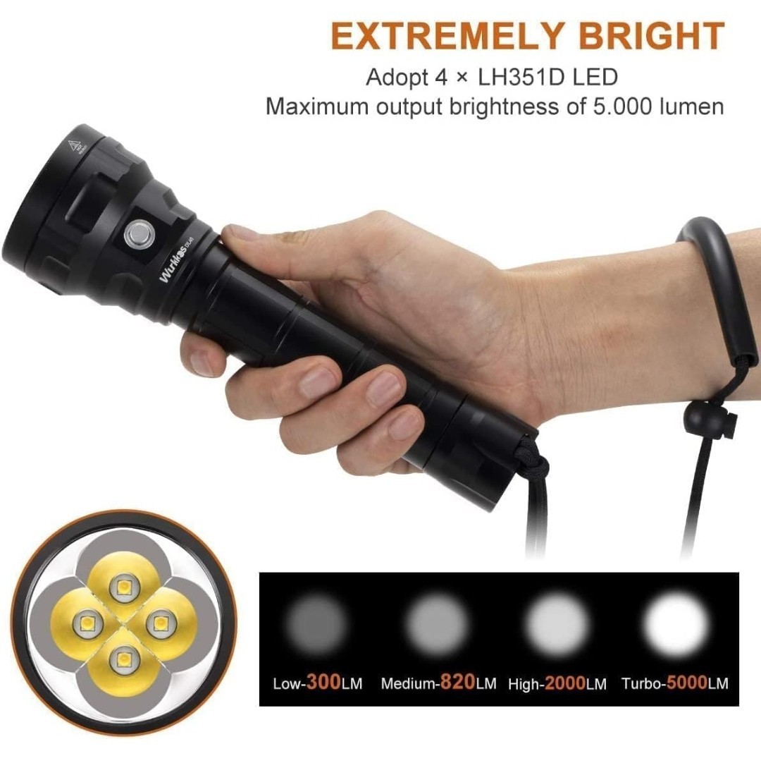 Wurkkos DL40 Diving Flashlight, Bright Max 5000 Lumen Scuba Dive Light with 4…