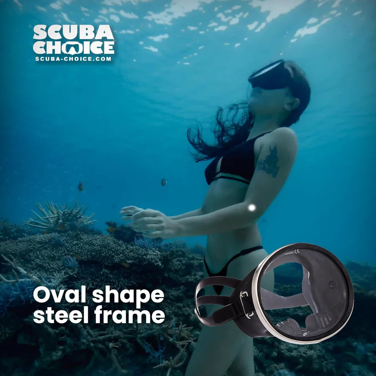 Spearfishing Free Dive Mask – Classic Rubber with Tempered Glass Lenses | Oval S