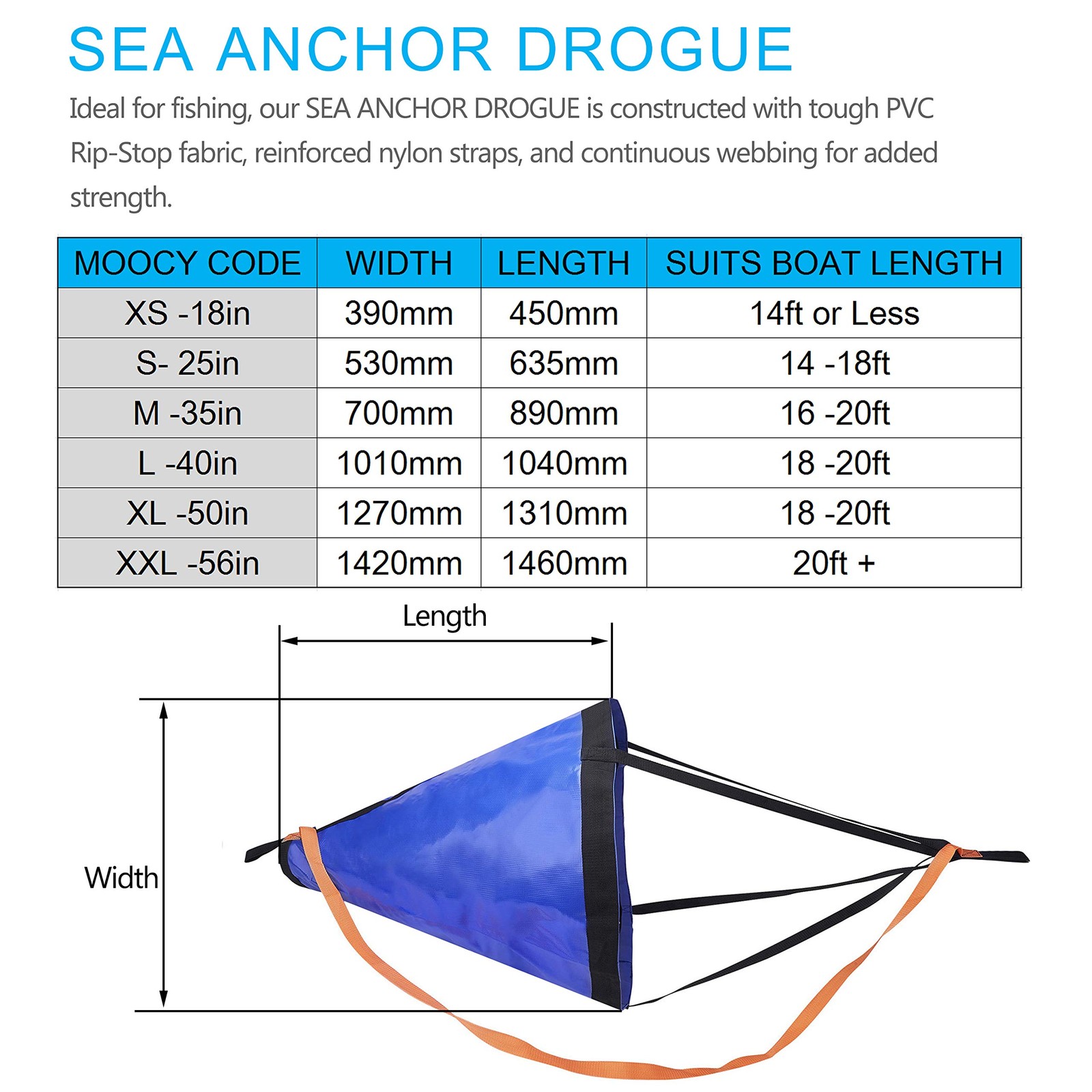 Drift Sock With Dump Line Harness And Buoy Sea Anchor Kit For Fishing Boat