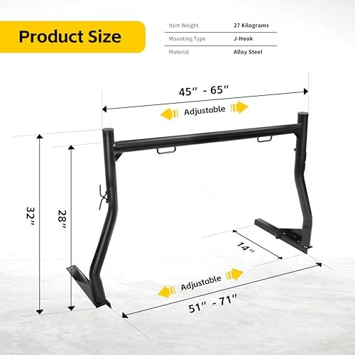 50241 Adjustable Steel – No Drill Installation, 500 lbs Truck Ladder Rack