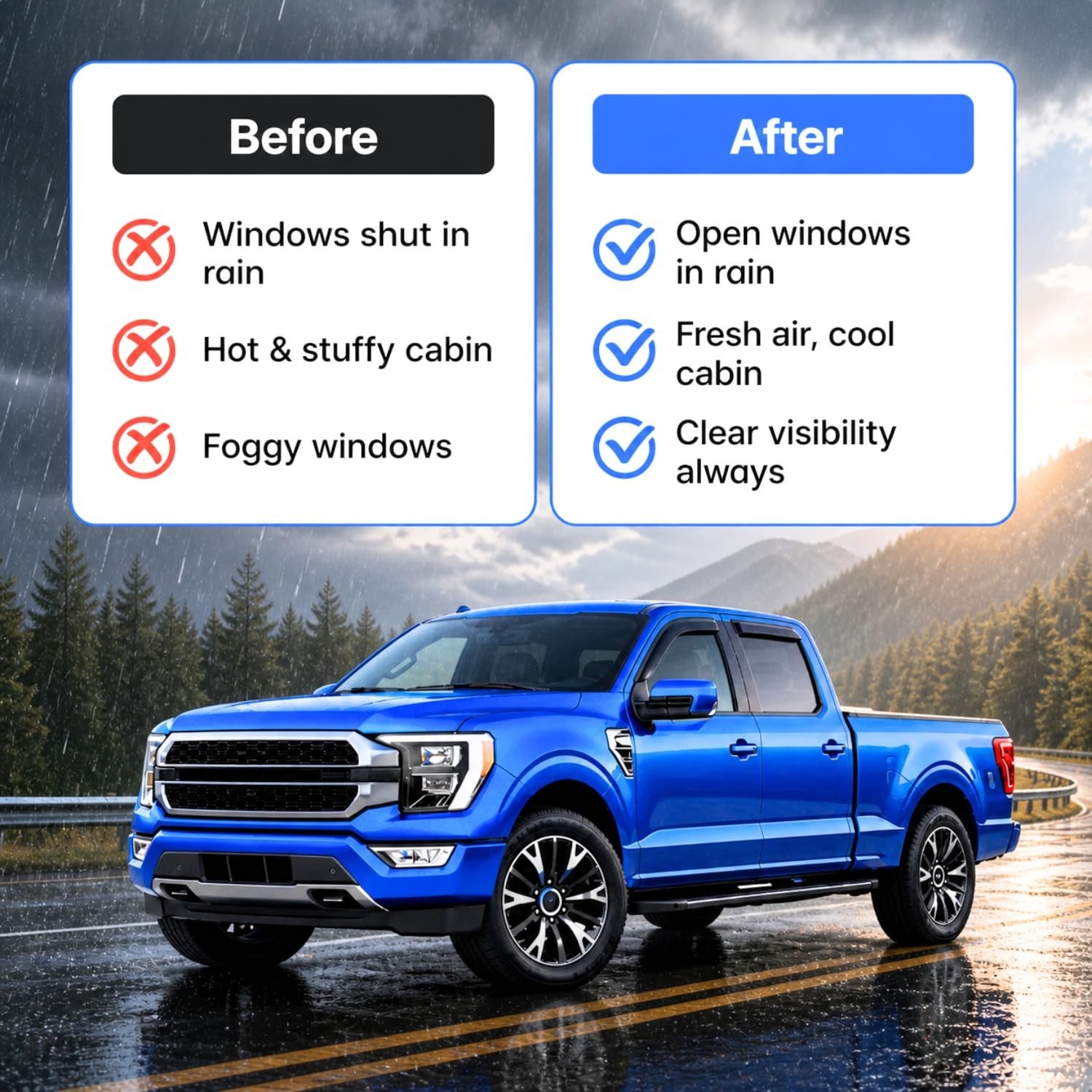 IG Window Visors Fit for 2015-2026 Ford F150 Regular Cab, Out-Channel Rain Gu…