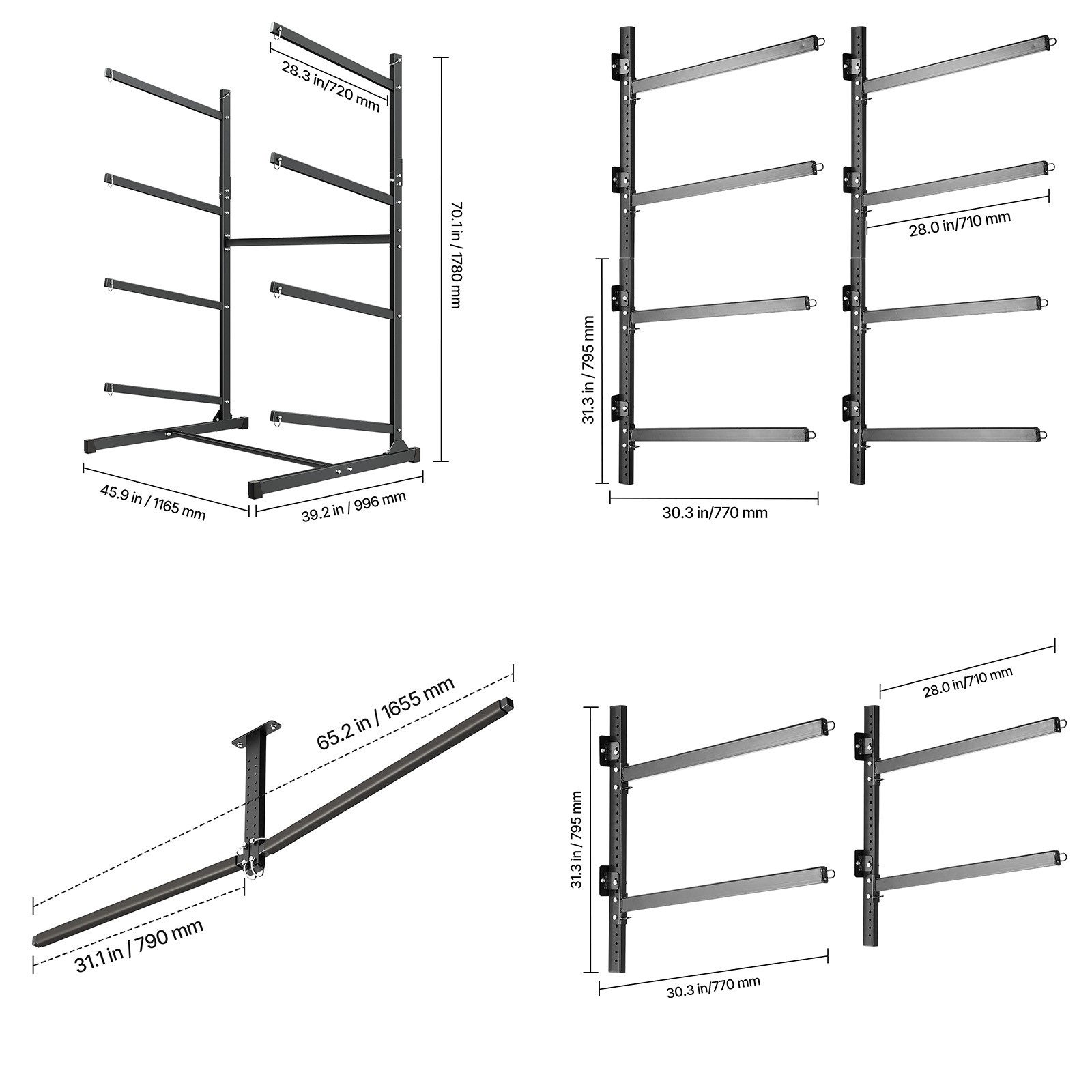 Uimoso Adjustable Kayak Storage Rack for 2/4 Kayaks Paddleboards 200-300 lbs