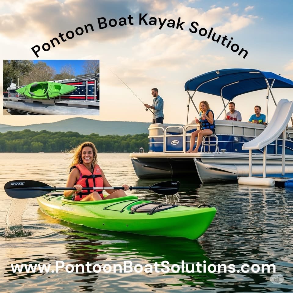 Pontoon Boat Solutions, Pontoon Boat Kayak Solution w/Storage Rack, Black