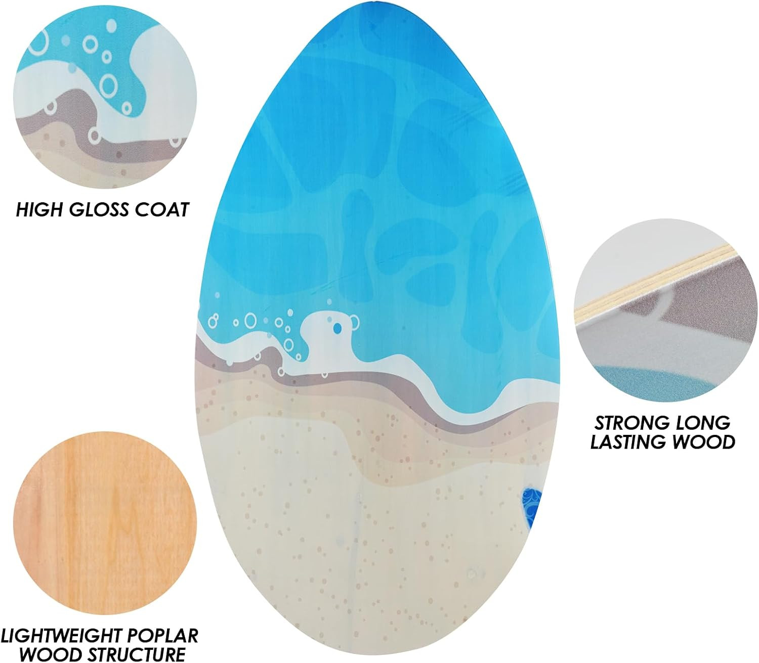 35 Inch Skimboard with High Gloss Coat Wood Skim Board for Beginners,Kids, Teena