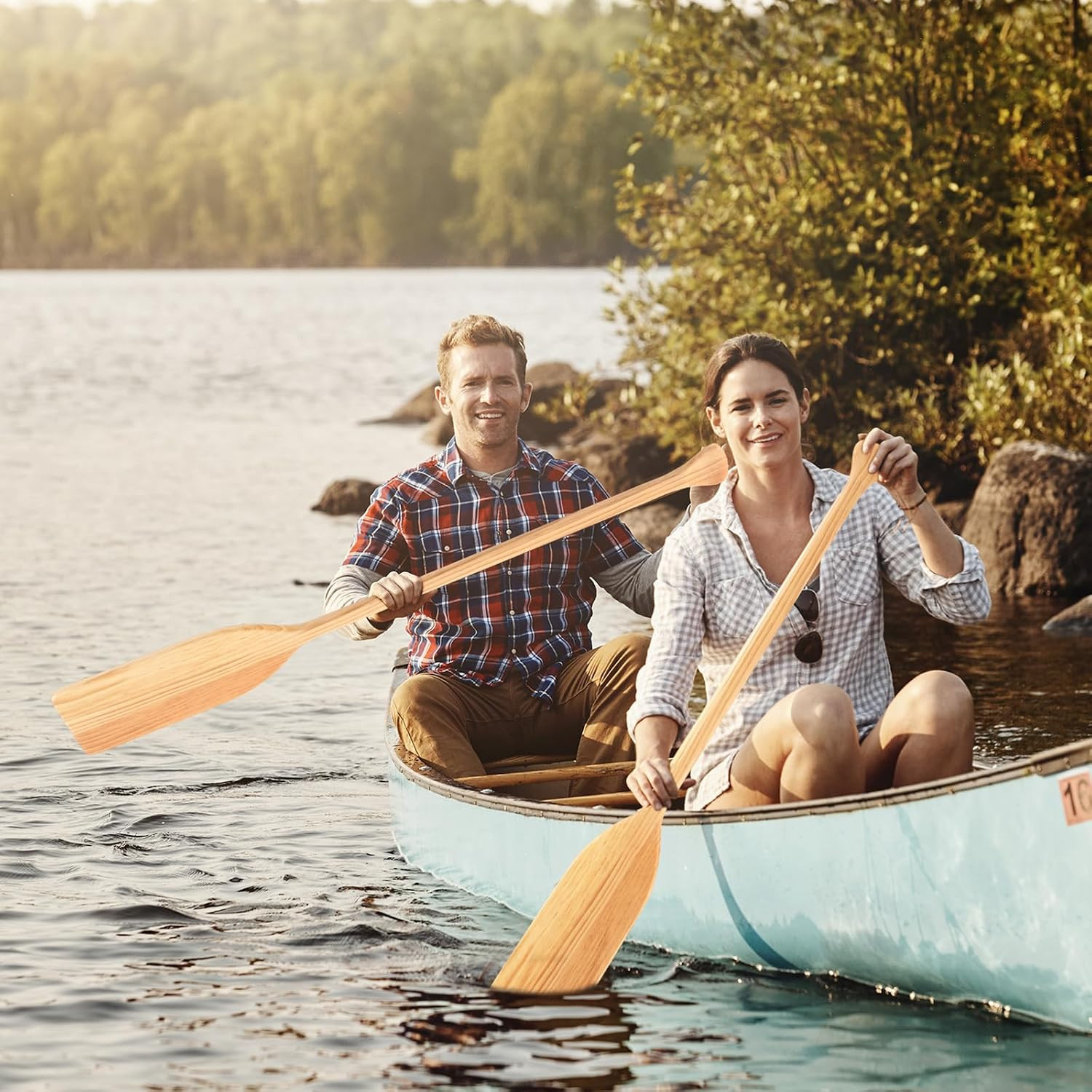Silipull 2 Pcs 2.5-4Ft Wooden Canoe Oar Paddle, 30-48” Solid Pine Paddle Canoe,