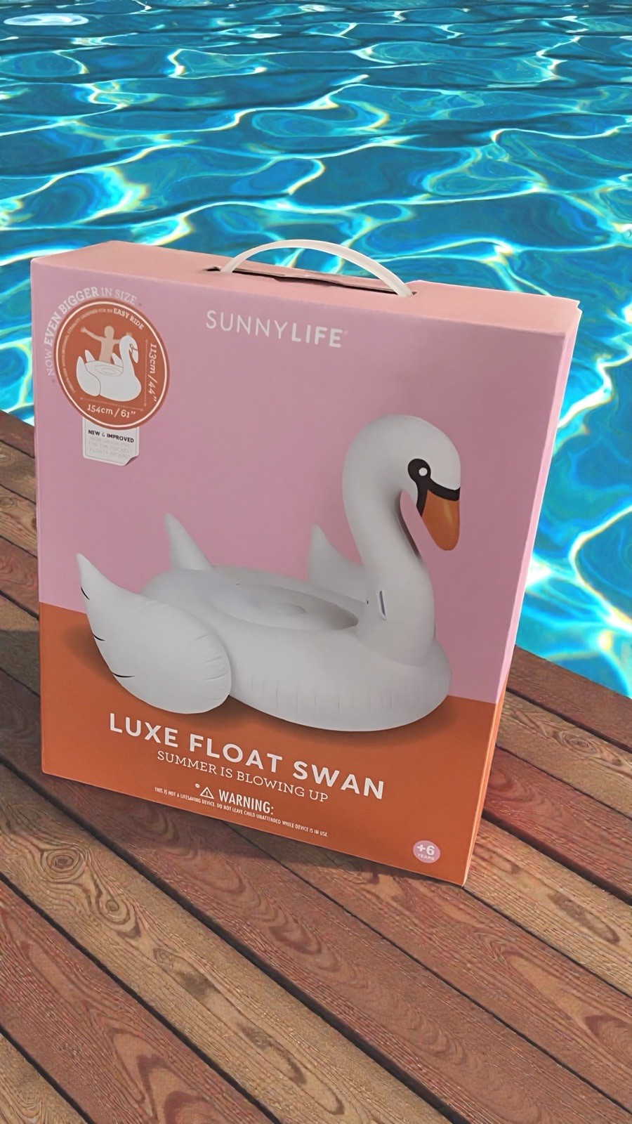 Sunnylife White Swan Luxe Ride-On Pool Float 155cm Adult 220lb Max