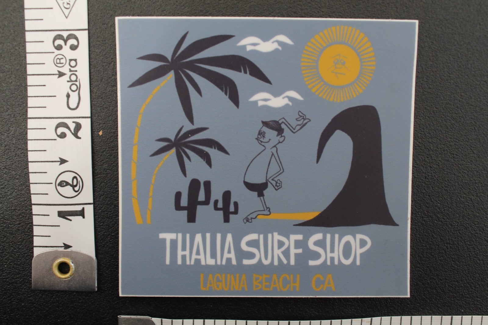Thalia Surf Shop Laguna Beach CA Surfer Cartoon Grey V7C Vintage Surfing STICKER