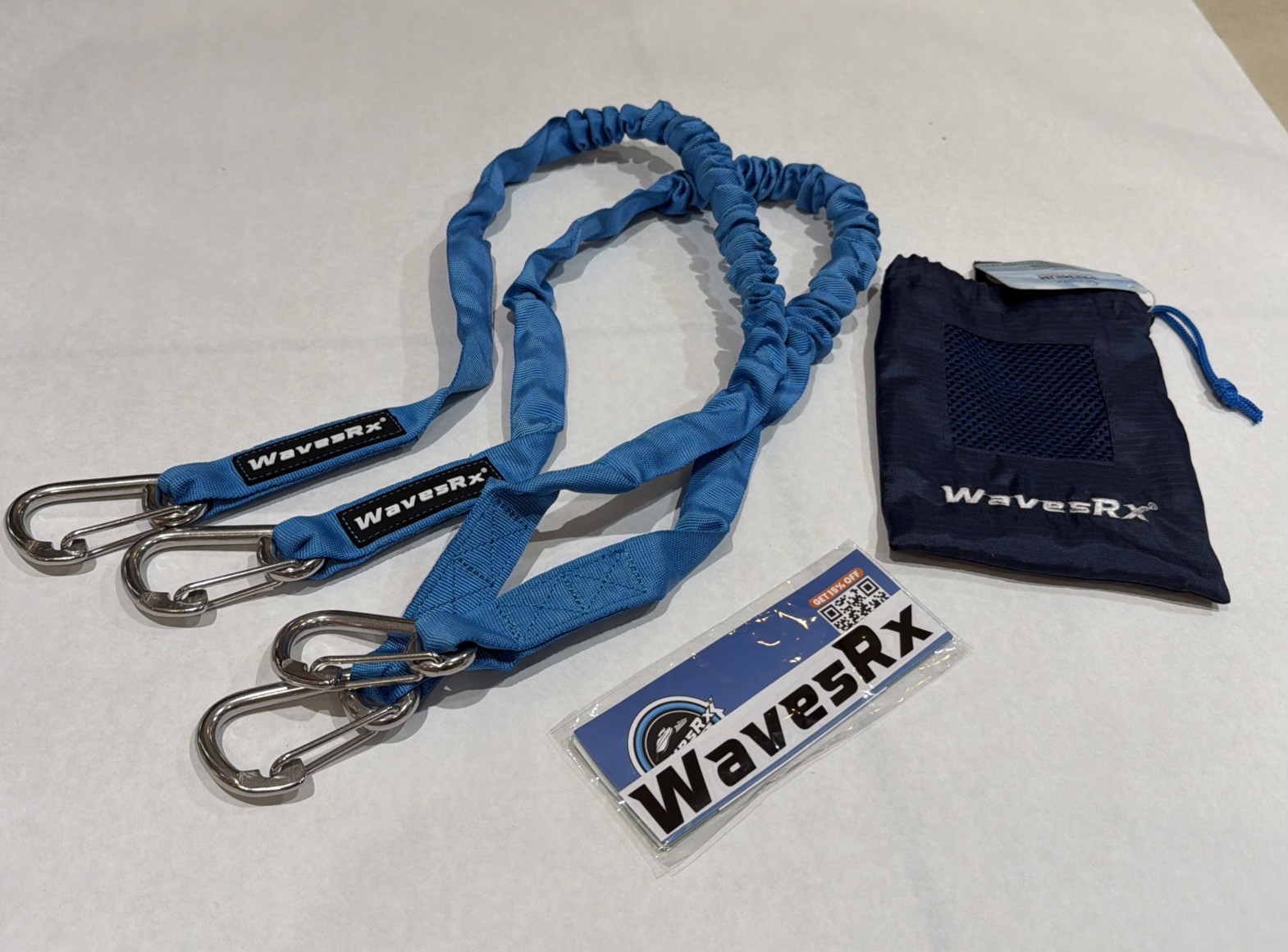 WavesRx DockingPal Premium Flat Bungee Dock Lines for Boats Lagoon Blue NWT