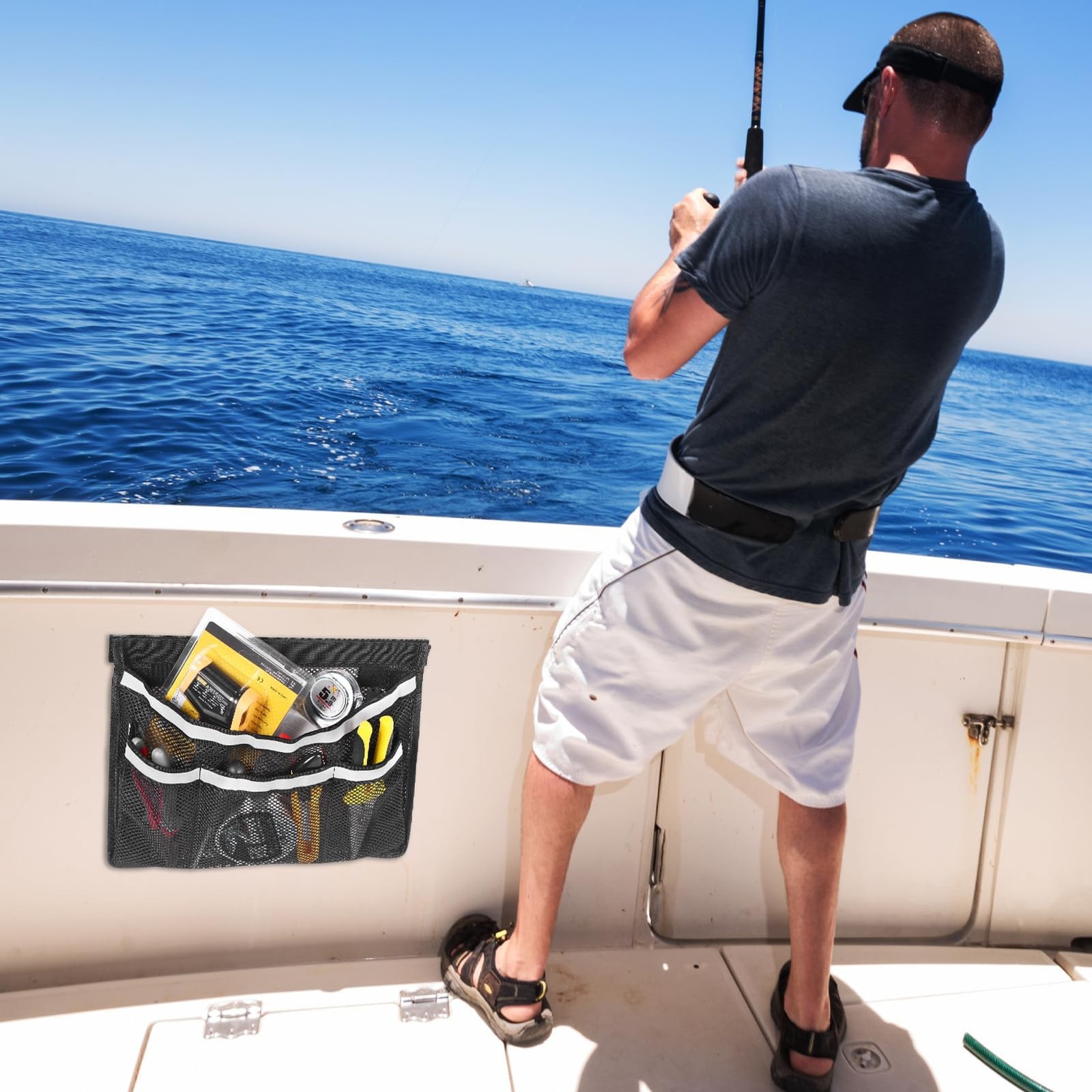 2 PCS 13.7″x 9.8″ Boat Storage Mesh Bag, Upgraded 2-Layer 1 Large+3 Small Poc…