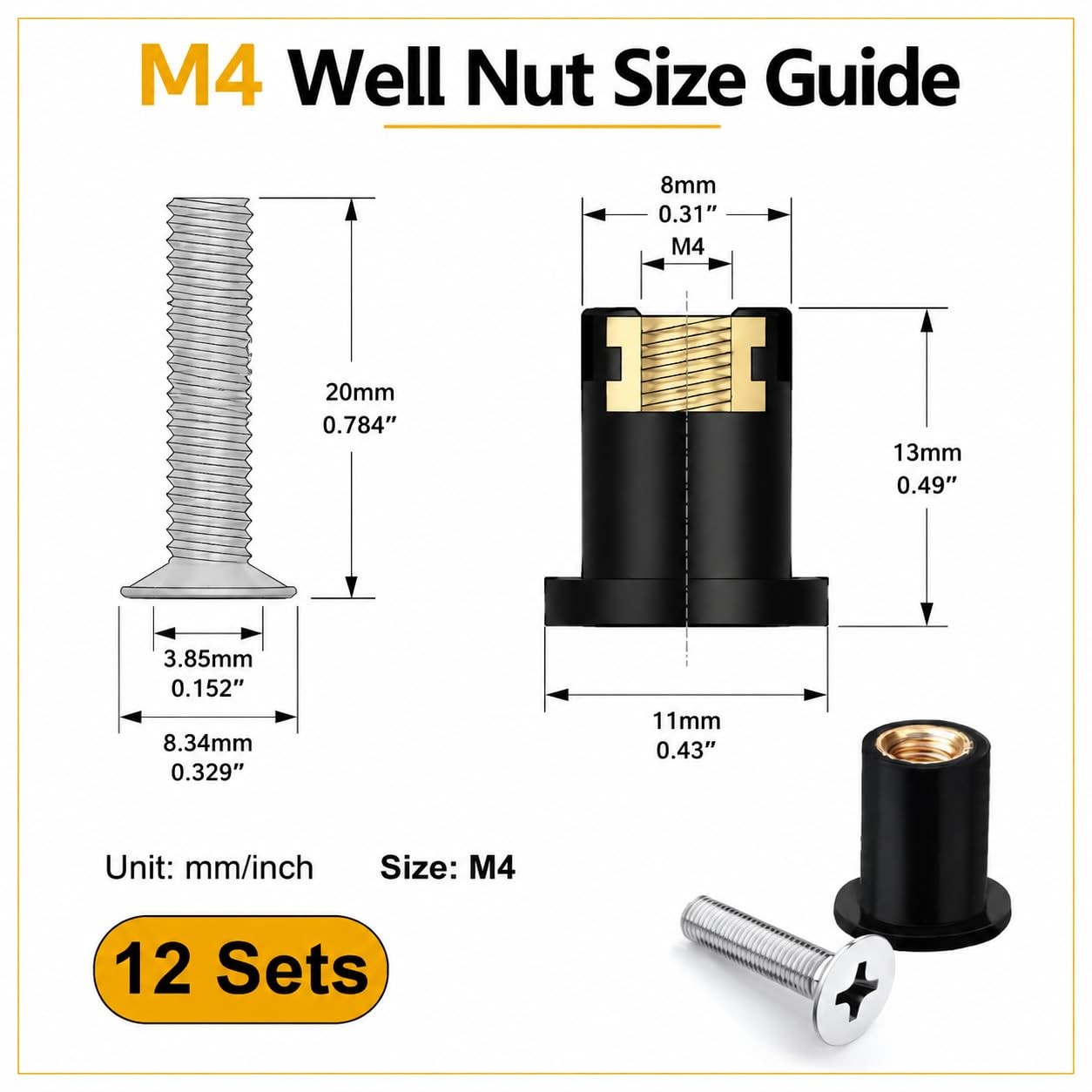12Pcs M4 Neoprene Well Nuts Kit with Stainless Steel Screws for Marine, Motor…