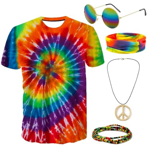 Hippie Costume Outfit for Men Women 60s 70s Costume Medium Colorful