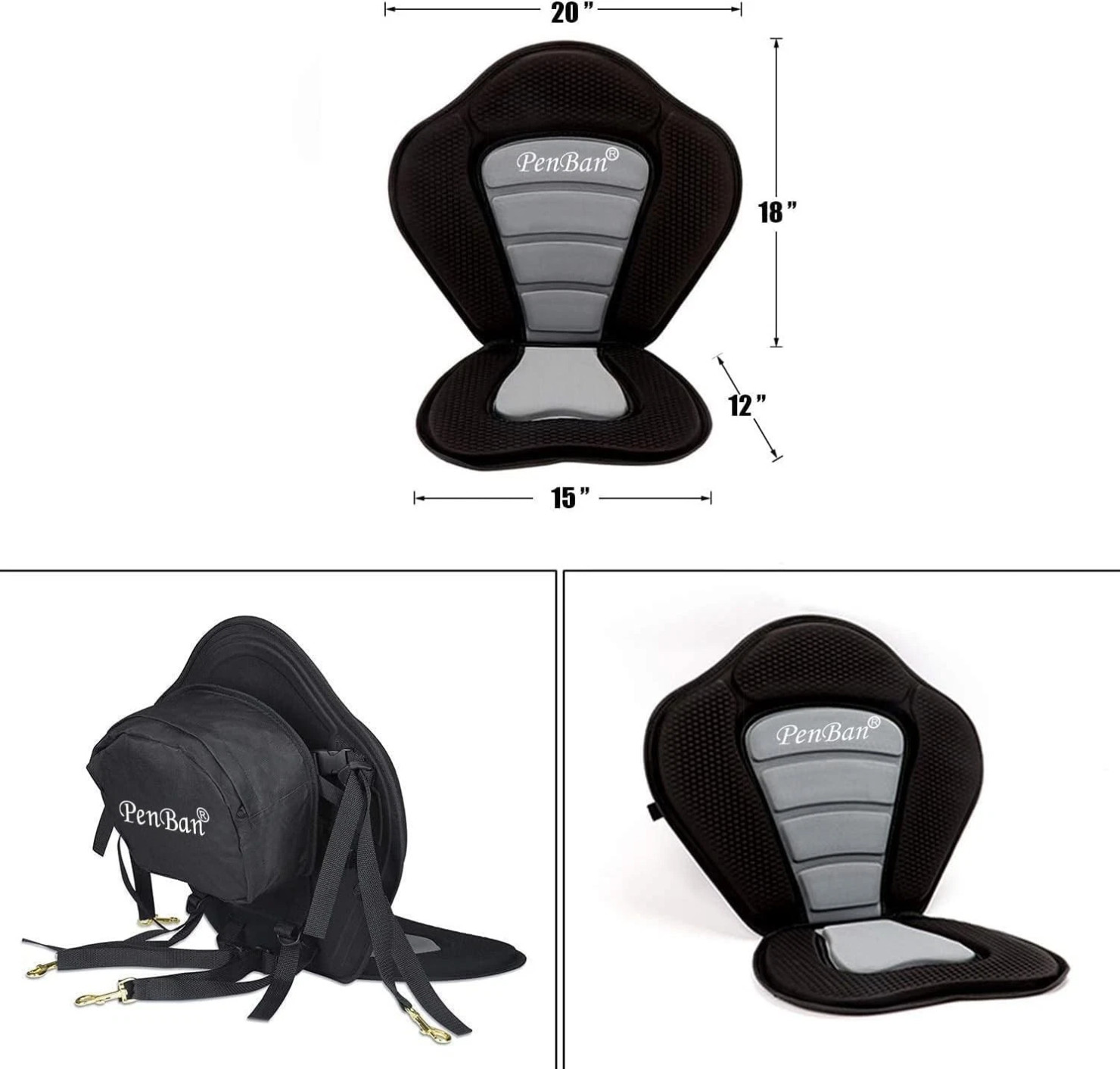 Universal Deluxe Kayak Seat Cushion with Storage Standard 1 Pack Black/Gray