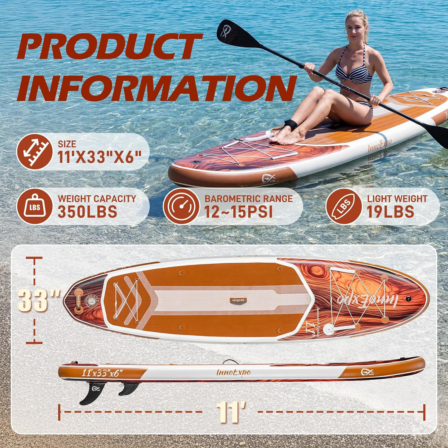 11′ Inflatable Stand Up Paddle Boards with Premium Accessories, Wide Stable