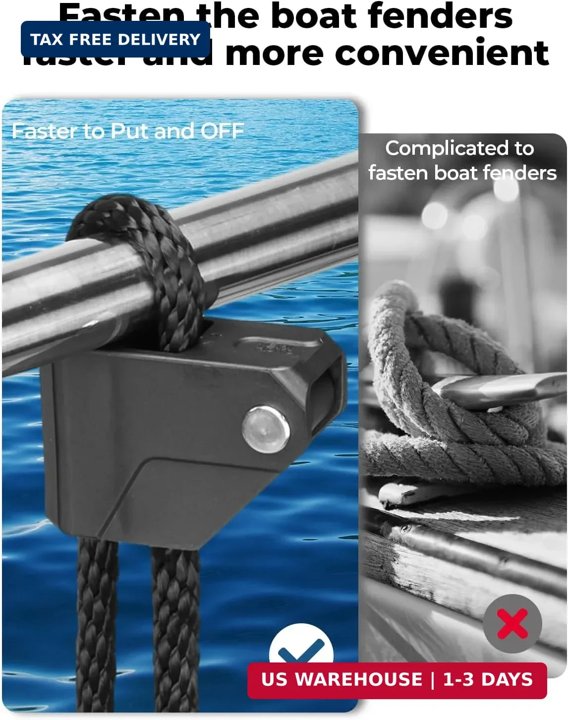 KEMIMOTO Boat Fender Clips,Quick Release Adjustable Boat Rail Cleats Fender Clip