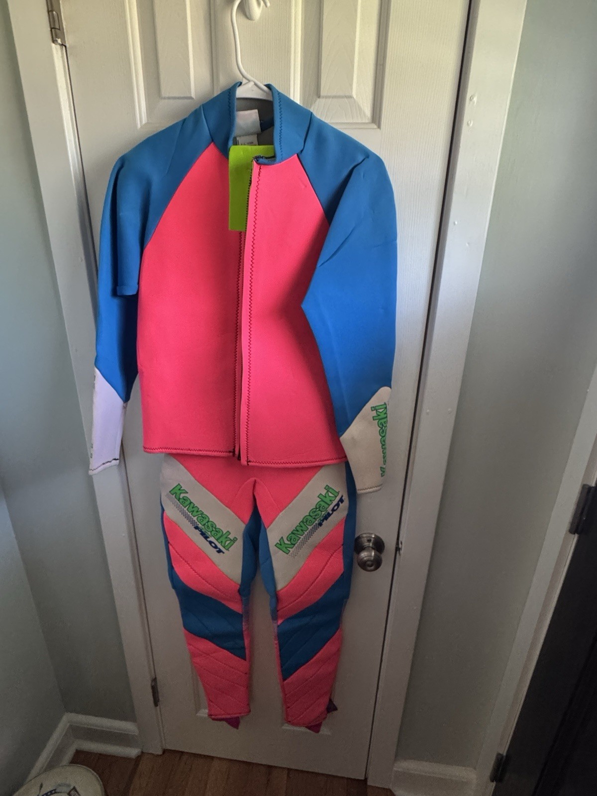 Vintage 90S Kawasaki Jet Pilot Wetsuit Pink Blue Neon Jet Ski 2pc