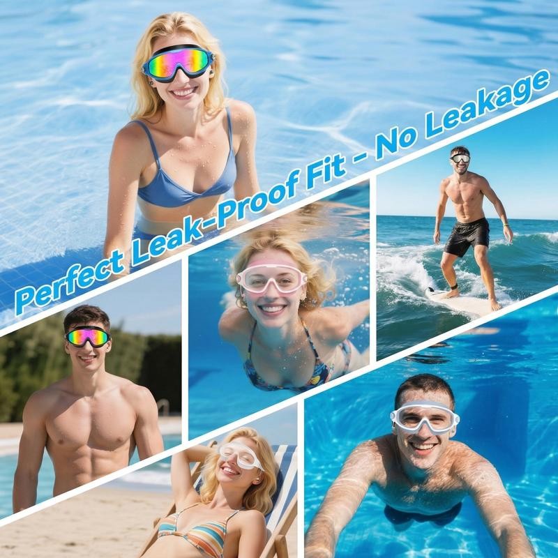 2 Pairs of Wide View Swimming Goggles, Anti-Fog/UV No Leak for Men & Women