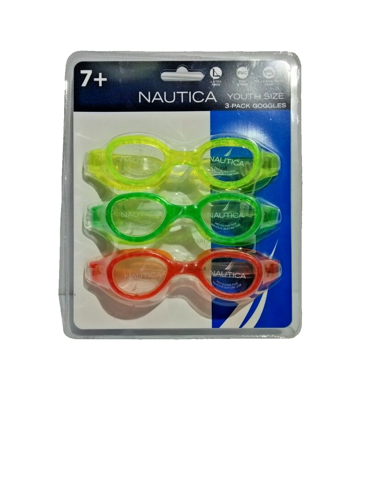 Nautica Goggles Youth Size 3 Pack -7+ /Latex Free/ PVC Strap/Polycarbonate Lens
