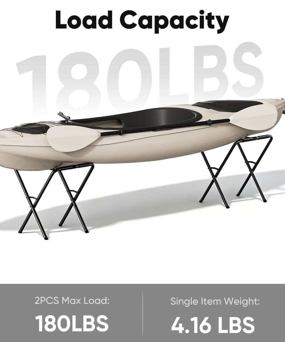 Heavy Duty Folding Kayak Stand – 180 lbs Capacity Storage Rack for Canoe, SUP &