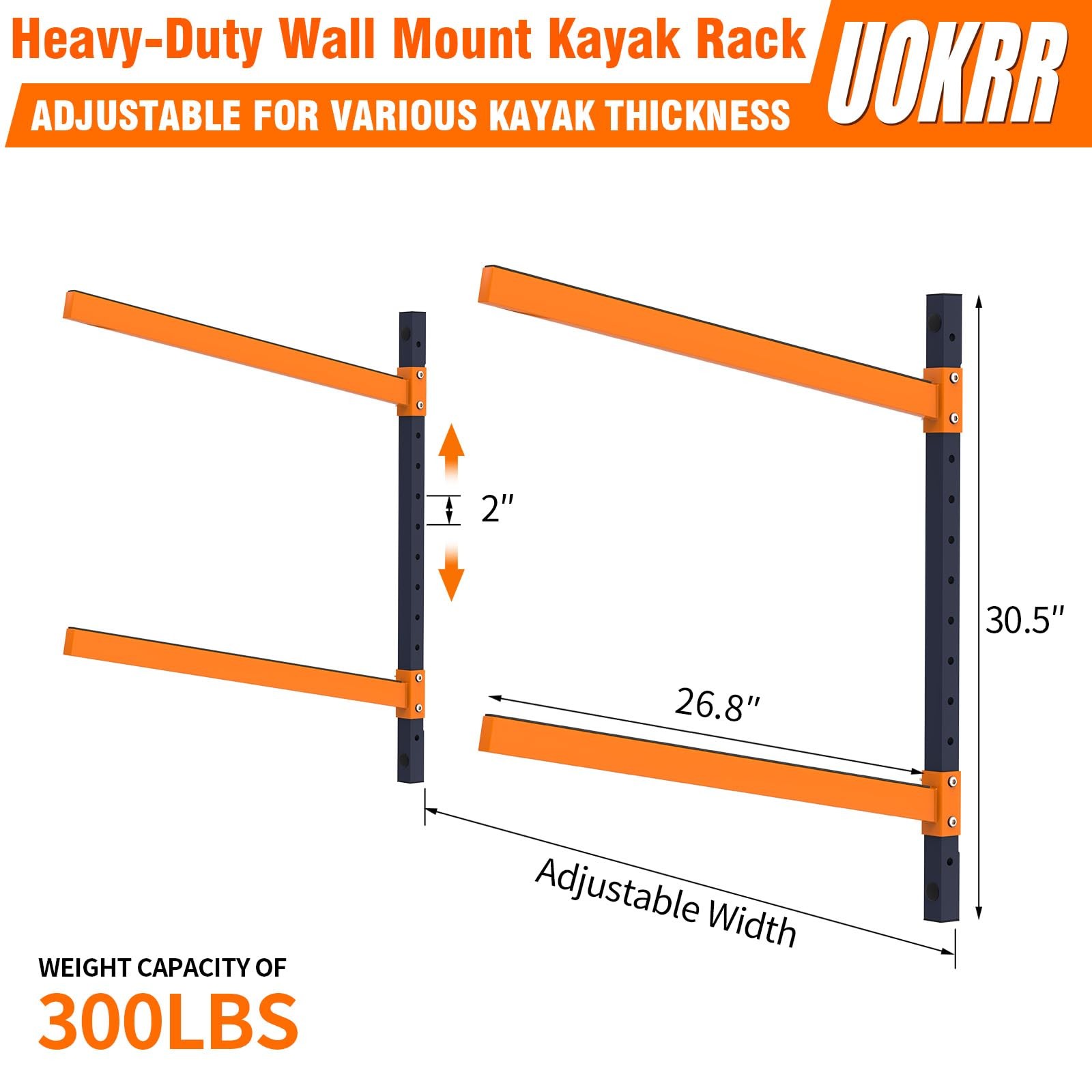 UOKRR Heavy Duty Adjustable Wall Mount Kayak Storage Rack for 2 Kayaks Garage Ou