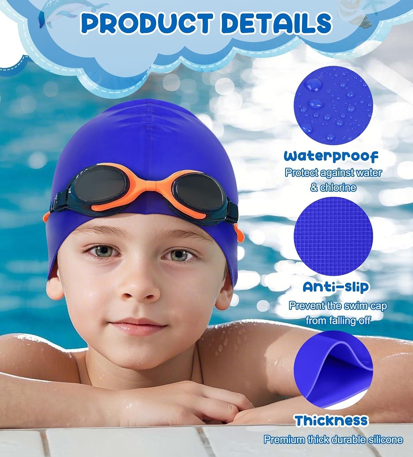 Durable Kids Swim Cap 2-Pack – Comfortable Waterproof Silicone, Unisex Ages 3-15