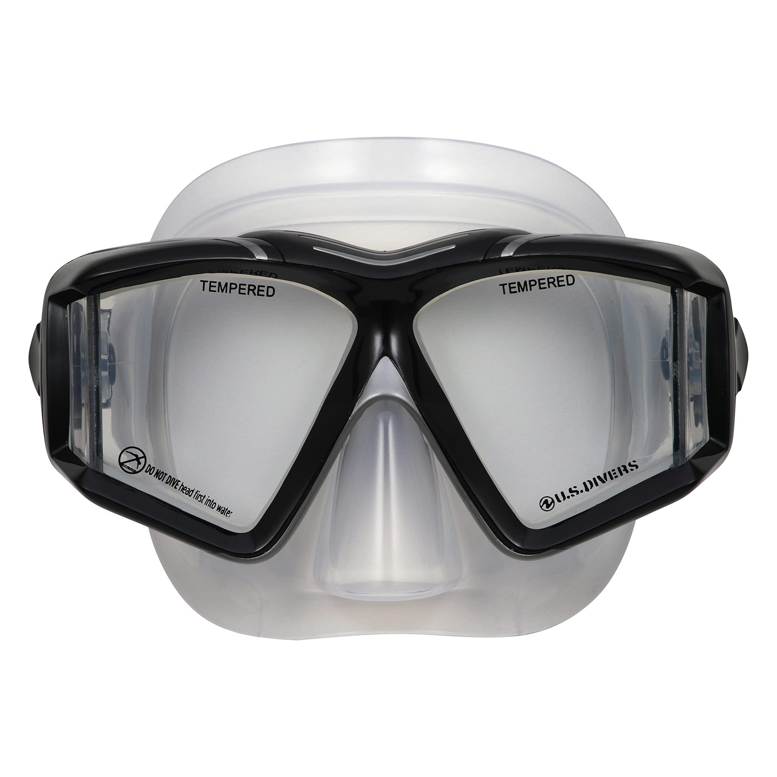 US Divers Sideview II Snorkel Mask, Adult, Pro Series, Black/Silver, Clear Lens