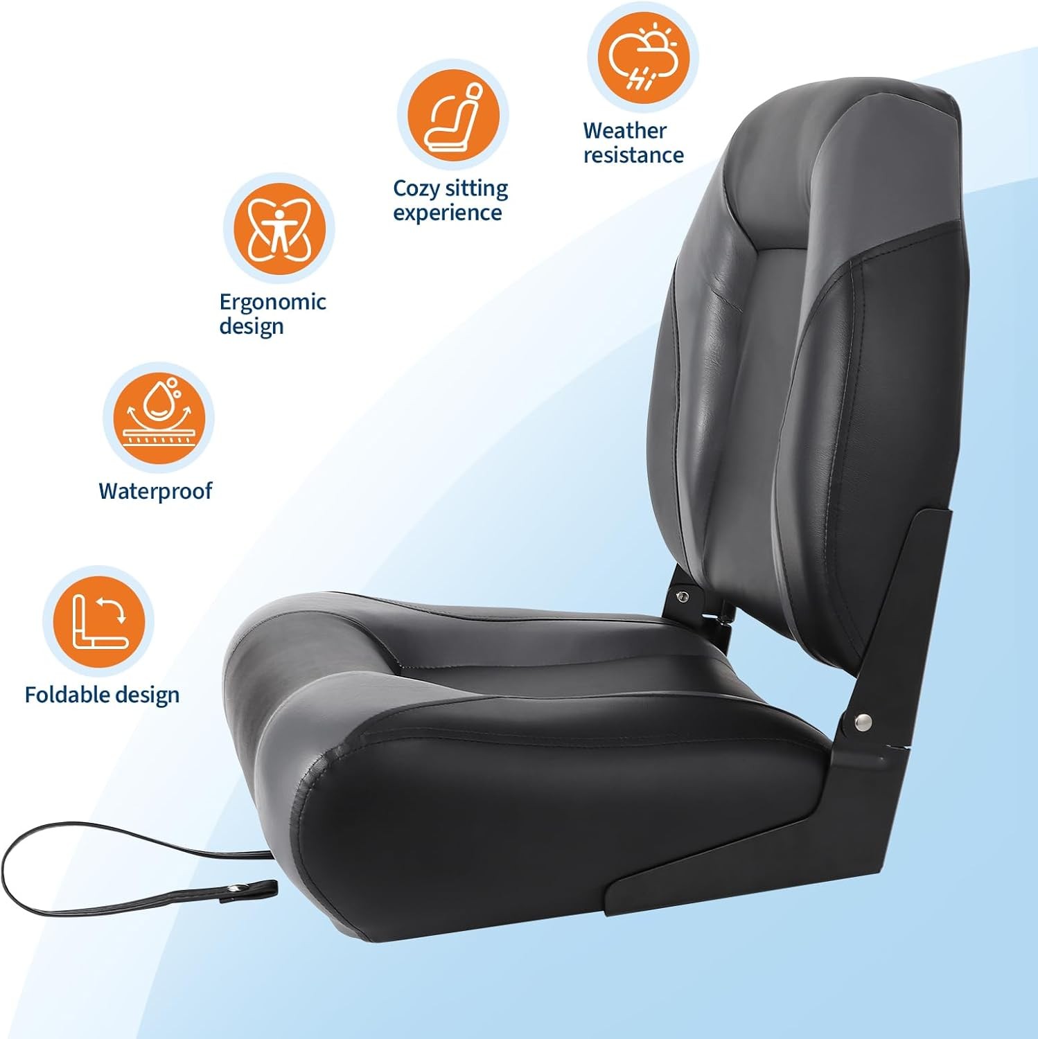 2 Pack Waterproof Folding Boat Seats, High-Back Ergonomic Captain Chairs with Th