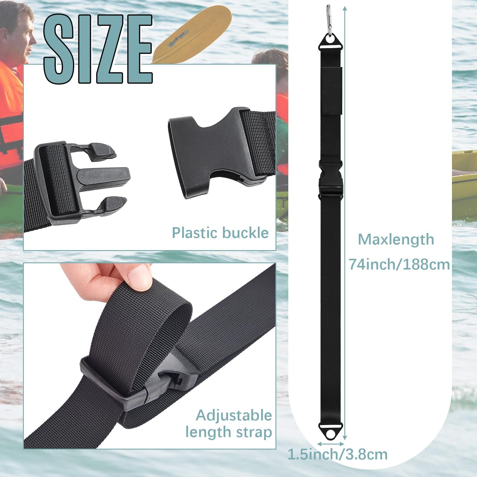 Kayak Hanging Straps for Storage 440lb Capacity 74″ Nylon Straps with Carabin…