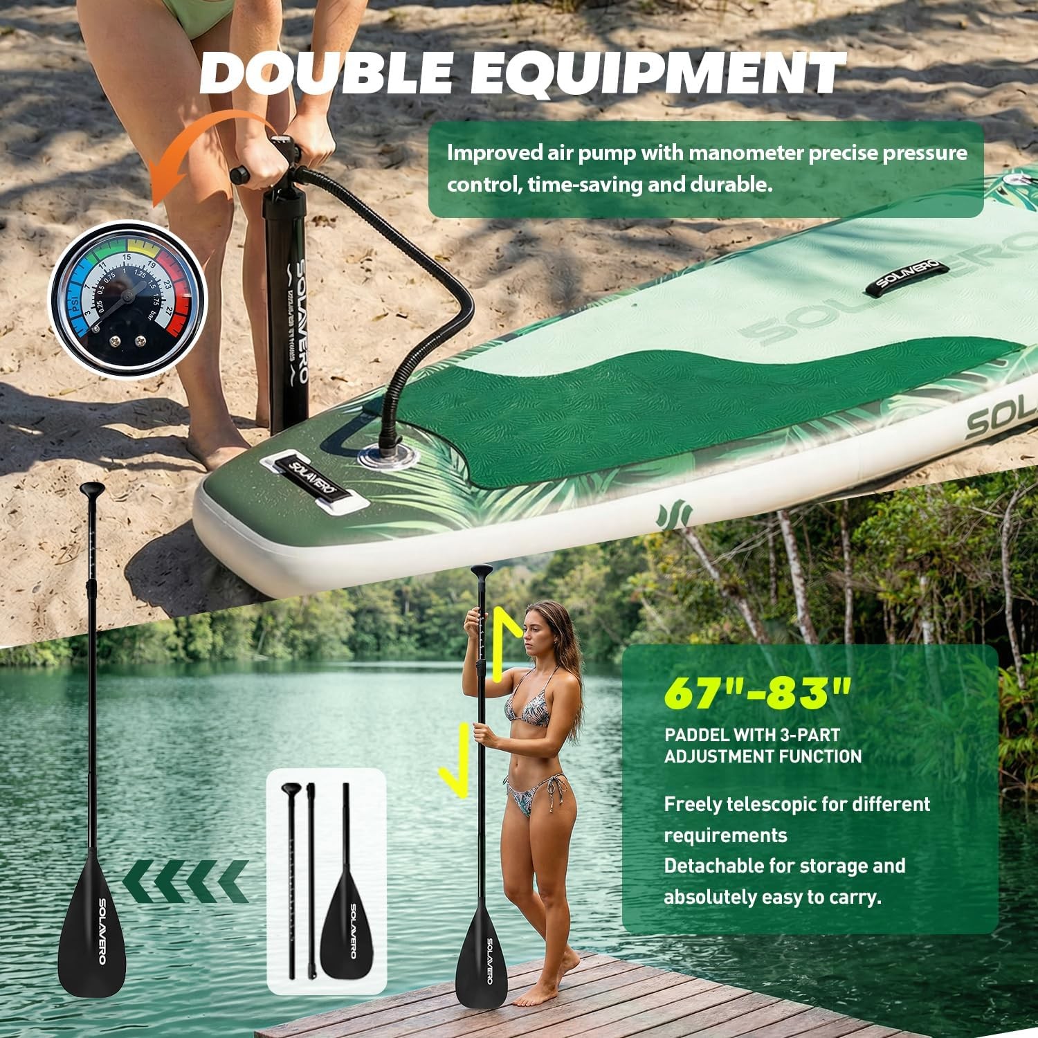 11′ Inflatable SUP Paddle Board, Stand Up Paddle Board Accessories for Adults
