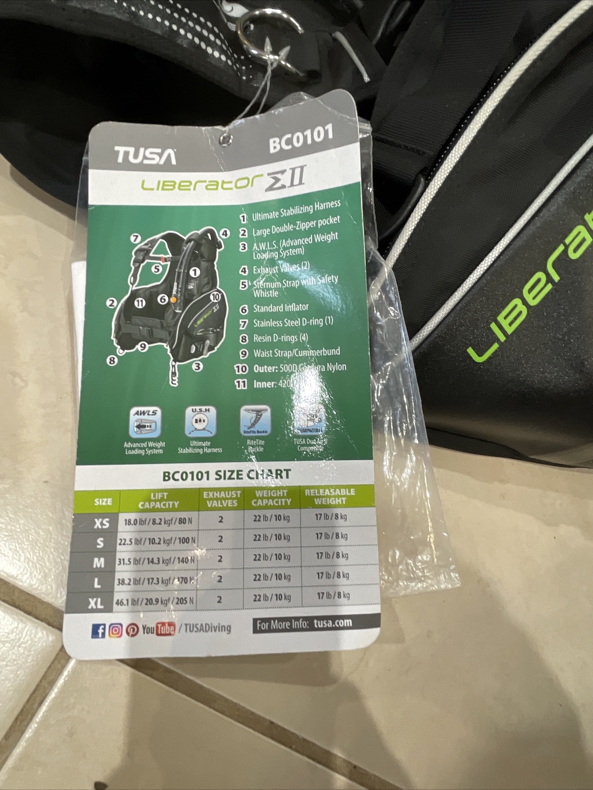 TUSA Liberator Sigma II BCD, Black (BCJ-0101) EU Large NWT