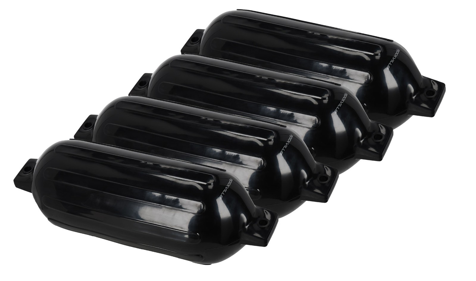 Rockville FEN410-BLACK Boat Fender Package 4 Bumpers 10″x30″, 4 Covers, 4 Lines