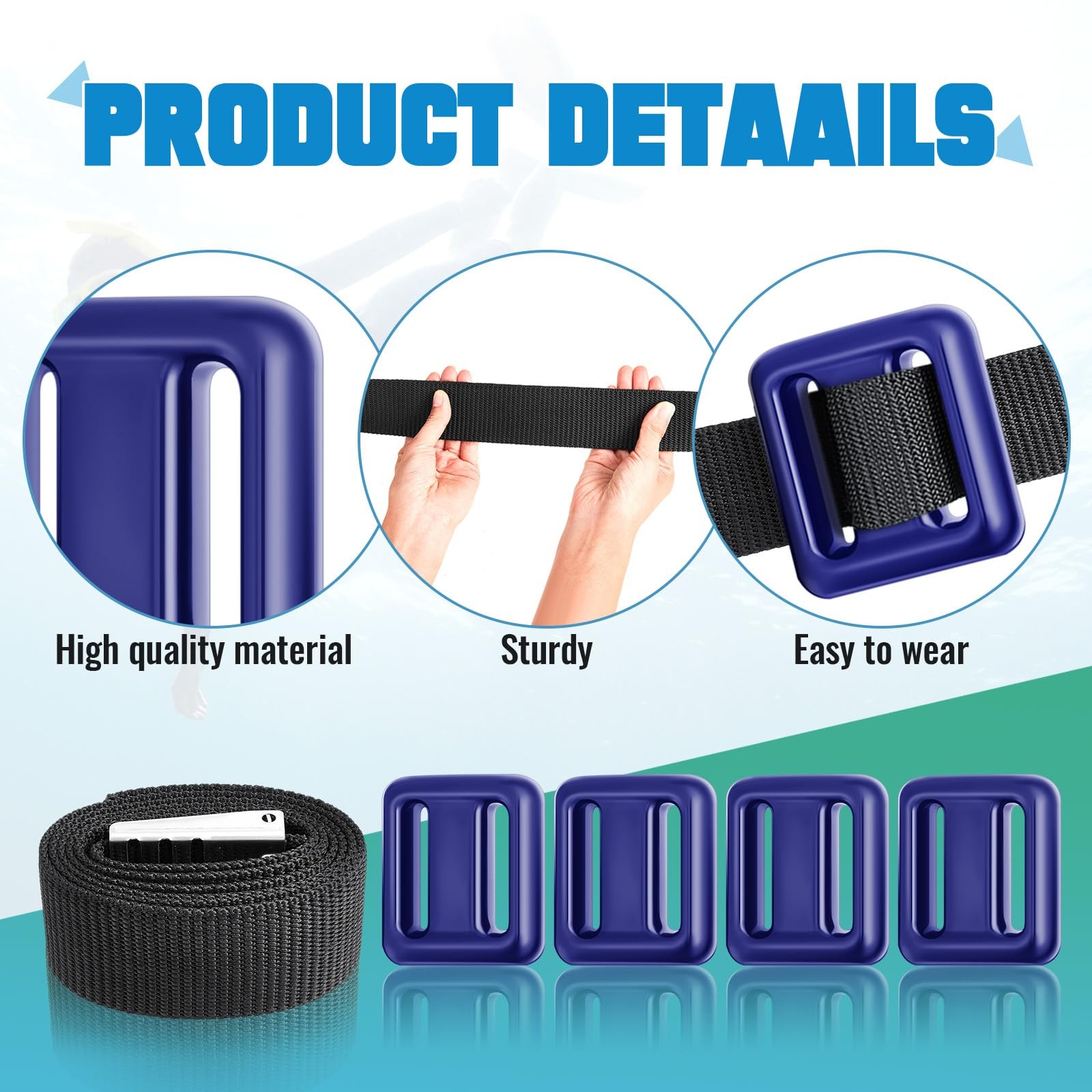 Tellegloww 4 Pcs Dive Weights Belt for Scuba Diving Black, dark blue mainly