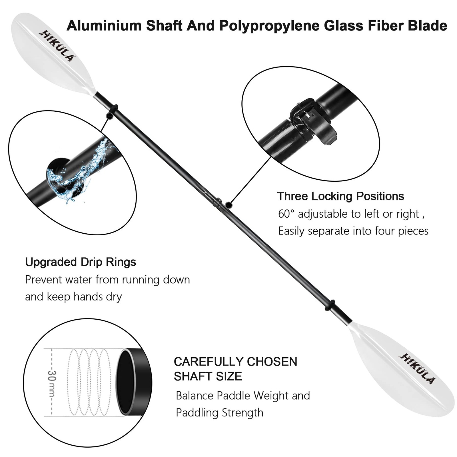 Kayak Paddle 4 Pieces Aluminum Shaft and PP Blade Floating 86.6in/220cm, 90.5…