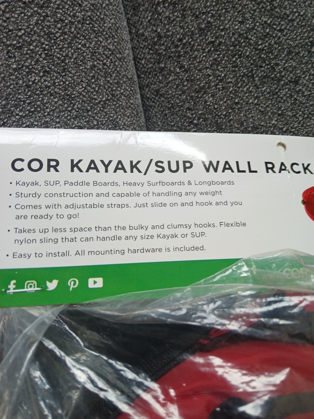 COR Surf Kayak or Paddleboard Heavy-Duty Padded Wall Storage Sling | Rack Mount