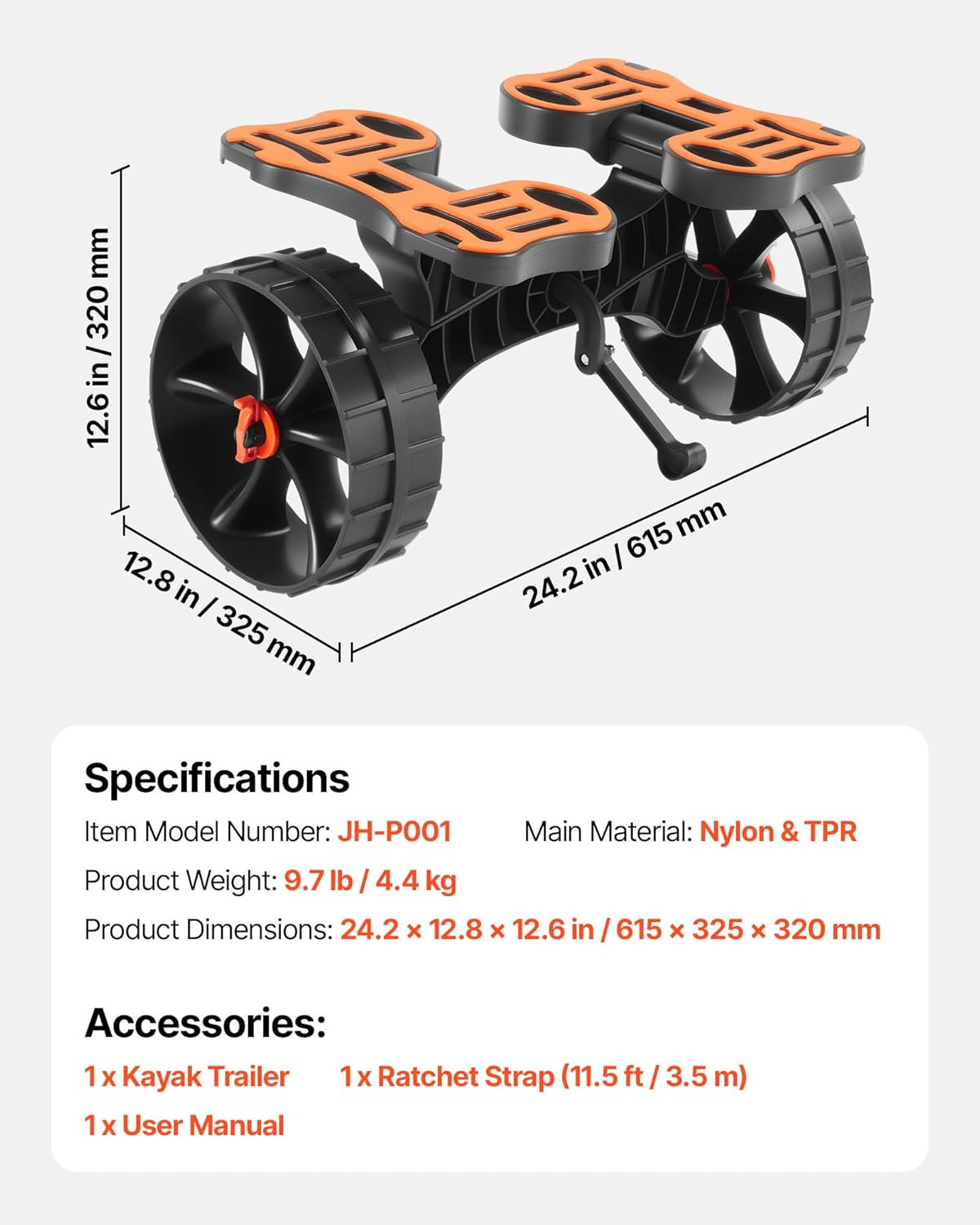 Kayak Roller Cart Canoe Paddleboard Trolley Carrier Trailer 300lbs Capacity