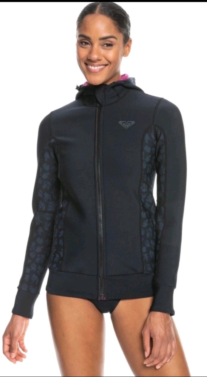 NEW ROXY Size 6 swell 1.0 paddle jacket hooded wetsuit women’s black pink