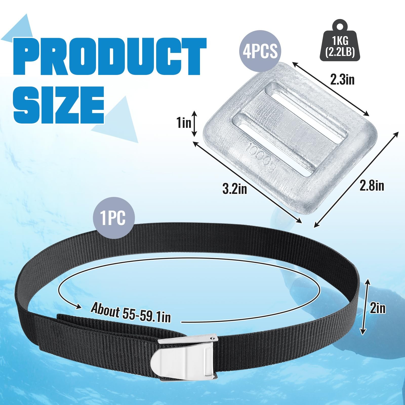 4 Pcs 2.2 lb Dive Weights + 1 Scuba Weight Belt Set | Nylon with Quick Rele