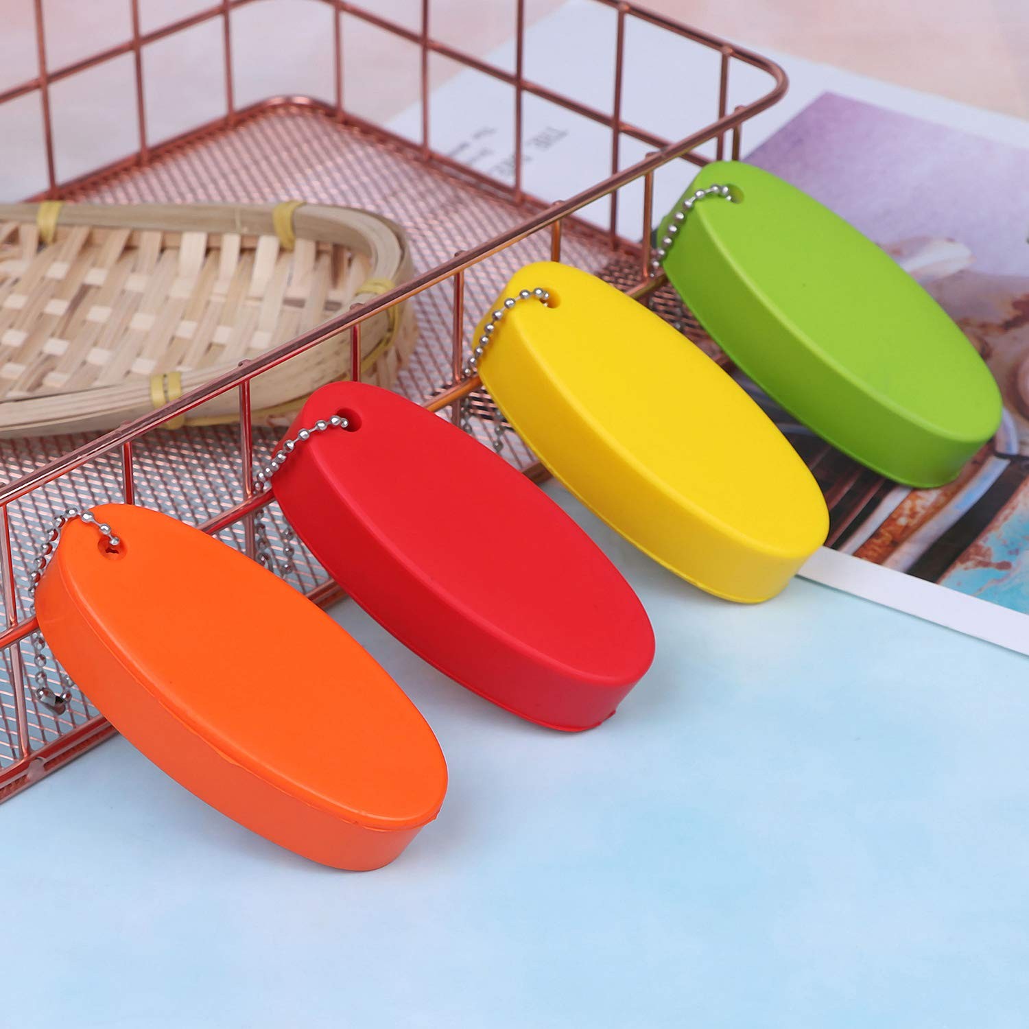 LOCOLO 8Pcs Oval Foam Floating Keychain, 4 Colors – Red, Green, Yellow, Orange –