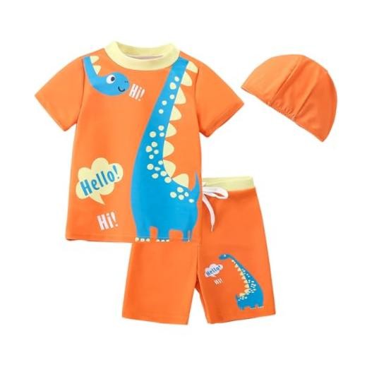 Toddler Boy Swimsuit 3 Piece Boys Swim Set Short Sleeve Boys Swim 3-4T Orange