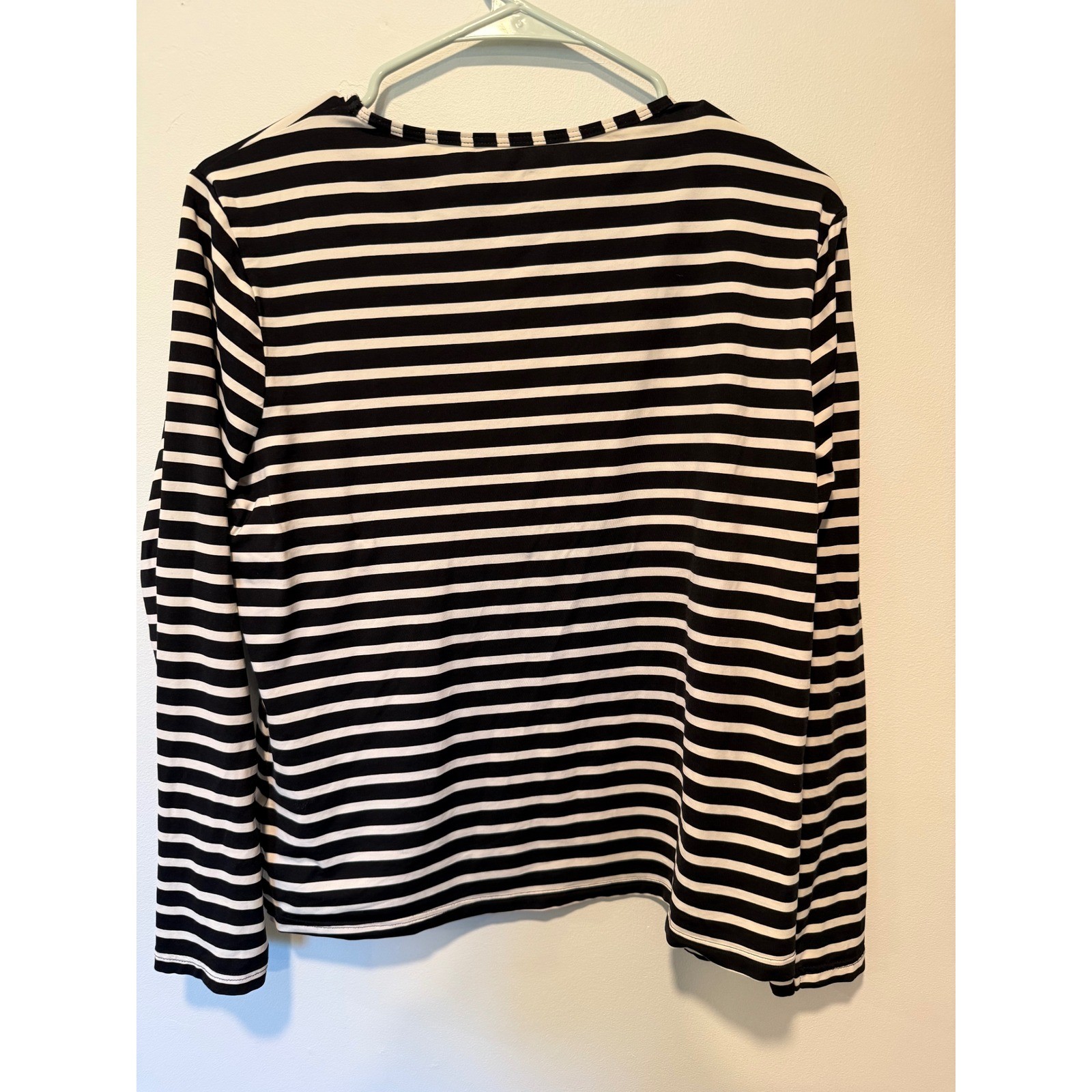Lands End Womens RashGuard Swim Top Black White Striped Long Sleeve Large Petite