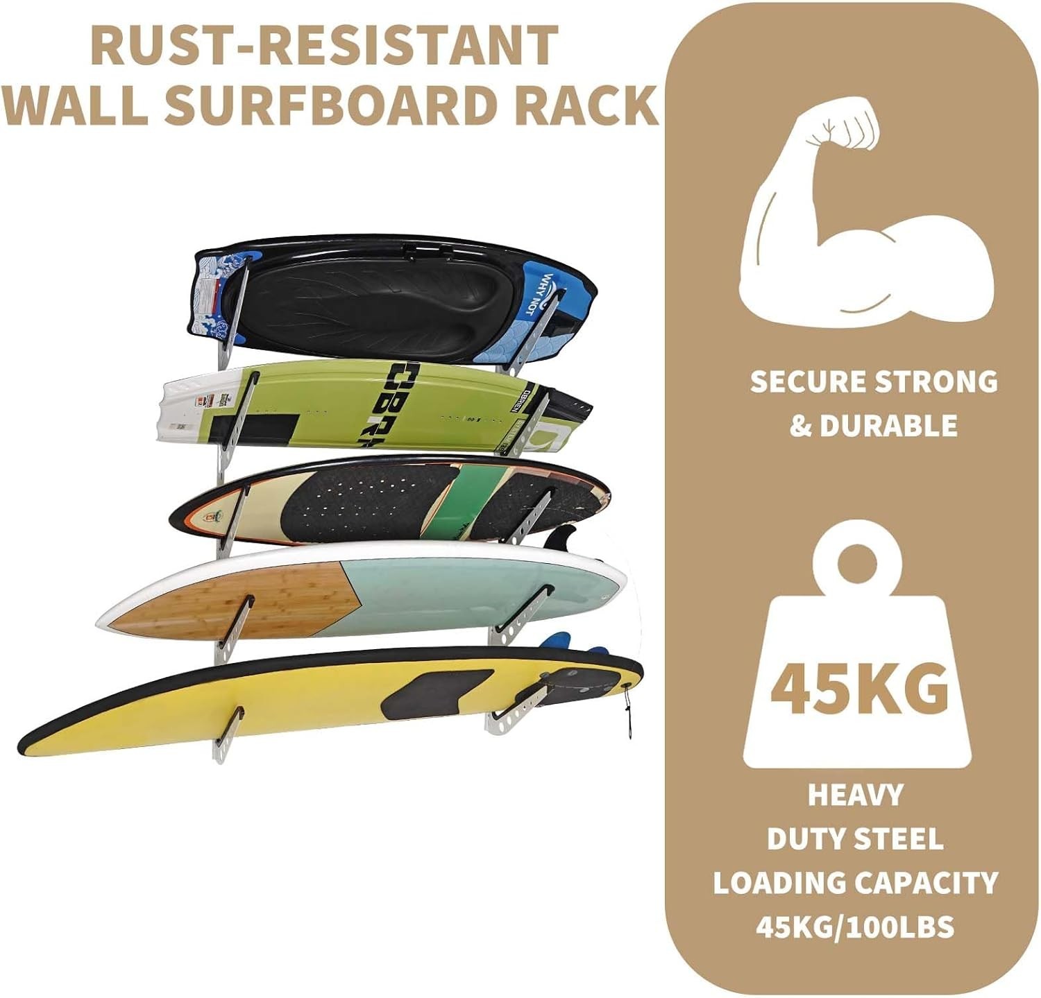 5 Board Surfboard Rack, Adjustable Surf Rack for Surfboard, Wakeboard, Snowbo…
